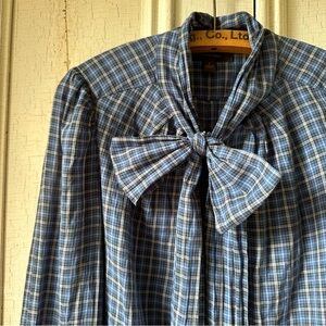 -VINTAGE TARTAN BOW TIE BLOUSE-